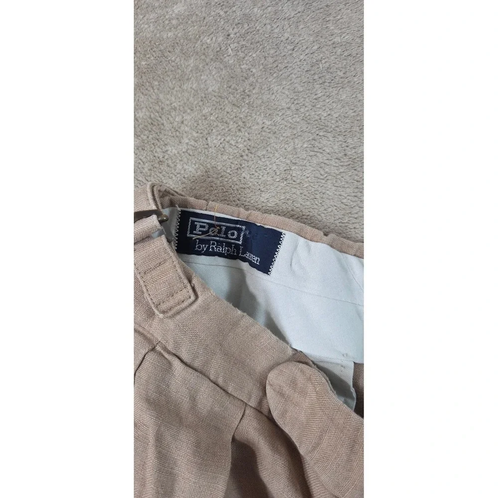Vintage Polo Ralph Lauren Linen Blend Pants Men 32x28 Beige Pleared Cuffed Hem